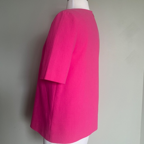 Tibi Willa Crepe Easy Neon Pink Casual Workwear V-neck Cocktail Top Blouse Shirt - Picture 6 of 13